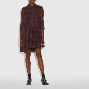 EUC Coach Silk Pleated Asymmetrical Plaid Dress | Designer Midi Dress